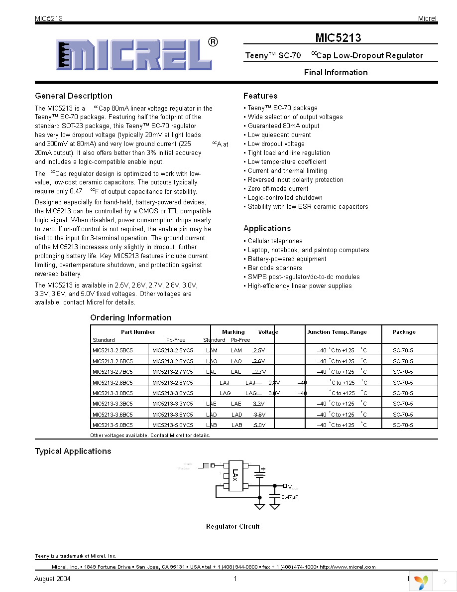 MIC5213-3.3YC5 TR Page 1